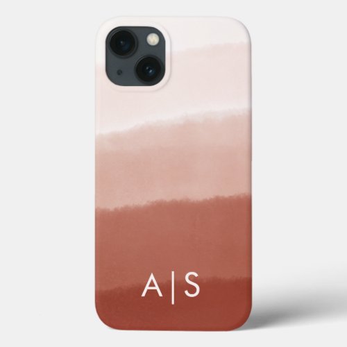 Elegant Monogrammed Initials Copper Rust Ombre iPhone 13 Case
