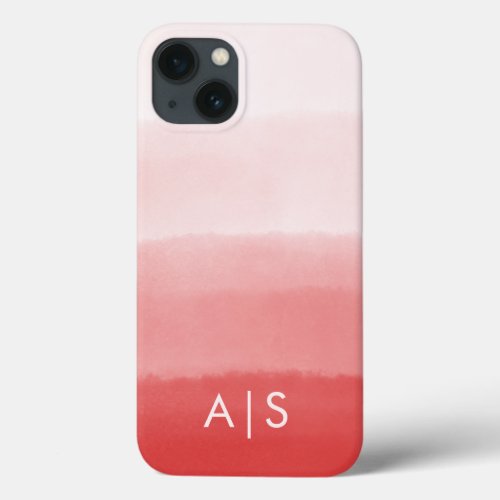Elegant Monogrammed Initials Faded Coral Red Ombre iPhone 13 Case
