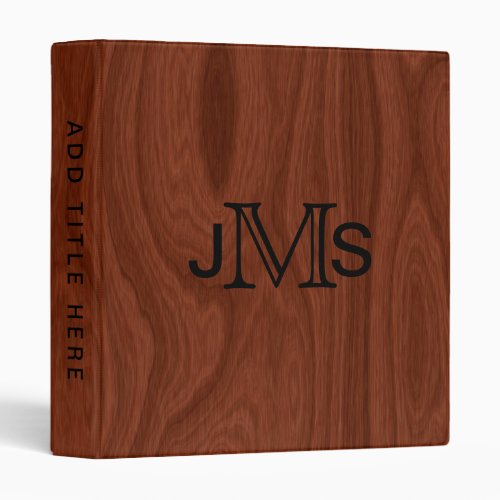 Elegant Monogrammed Initials I  Rustic Wood Look Binder