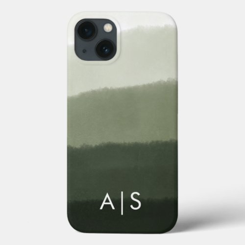 Elegant Monogrammed Initials Jungle Green Ombre iPhone 13 Case