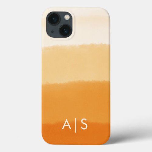 Elegant Monogrammed Initials Pumpkin Orange Ombre iPhone 13 Case