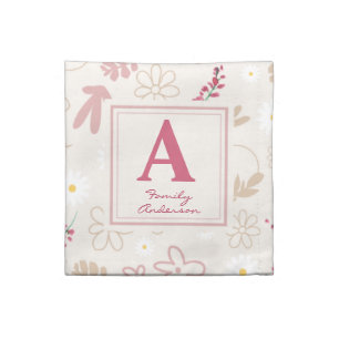 Elegant monogrammed ivory floral pink pastel chic cloth napkin