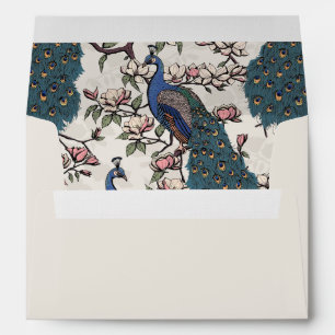 Elegant Monogrammed Ivory Peacock Return Address Envelope