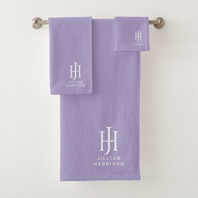 Elegant Monogrammed Lavender Bath Towel Set (Insitu)