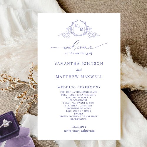 Elegant  Monogrammed Lavender Wedding Program