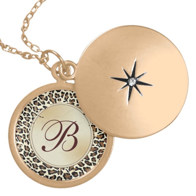 Elegant Monogrammed Leopard Fancy and Girly Locket Necklace (Front)