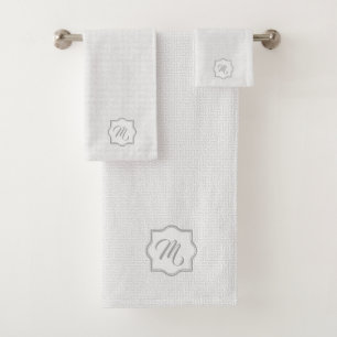 Elegant Monogrammed Light Gray Geometric Pattern Bath Towel Set