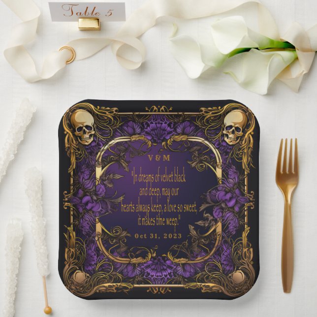 Elegant Monogrammed Love Spell Gothic Wedding Paper Plates (Wedding)