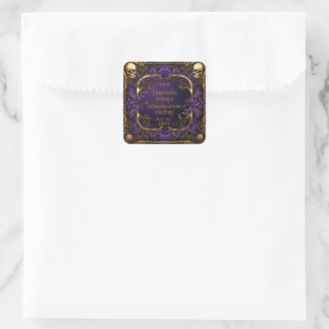 Elegant Monogrammed Love Spell Gothic Wedding Square Sticker (Bag)