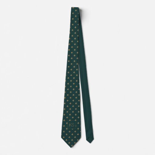 Elegant monogrammed luxury dark green gold neck tie | Zazzle