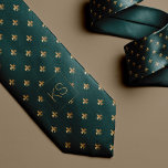 Elegant monogrammed luxury dark green gold neck tie