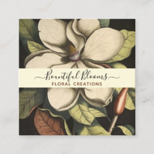 Elegant Monogrammed Magnolia Cream Sage Blooms Square Business Card