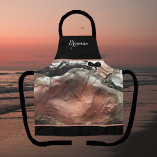 Elegant Monogrammed Mauve Silver Marbled Apron