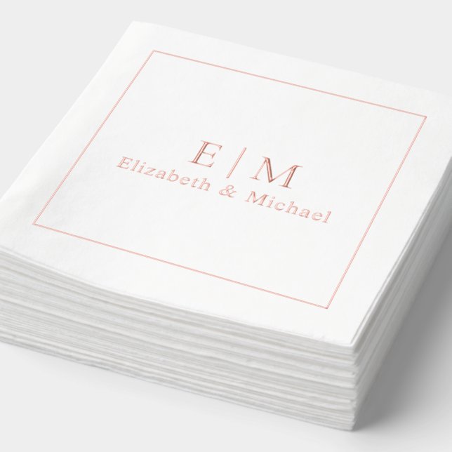 Elegant Monogrammed Minimal Wedding Rose Gold Foil Napkins (Detail)