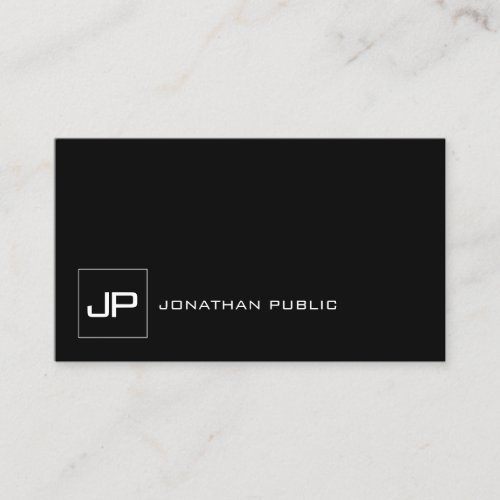 Elegant Monogrammed Modern Black White Plain Business Card