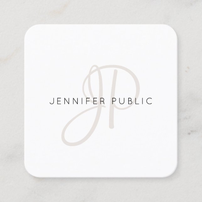 Elegant Monogrammed Modern Design Chic Template Square Business Card (Front)