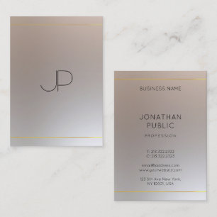 Elegant Monogrammed Modern Gold Silver Look Business Card