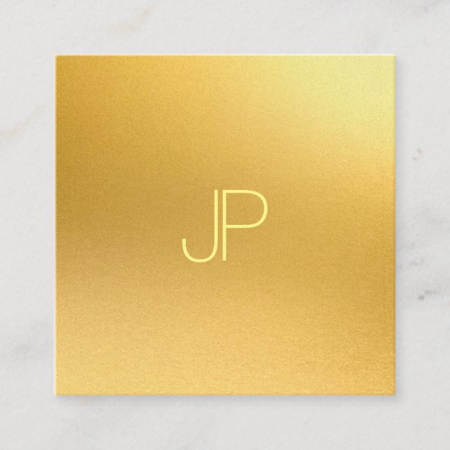 Elegant Monogrammed Modern Gold Template Luxury Square Business Card (Front)