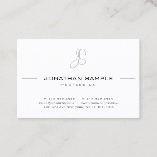 Elegant Monogrammed Modern Simple Professional Business Card