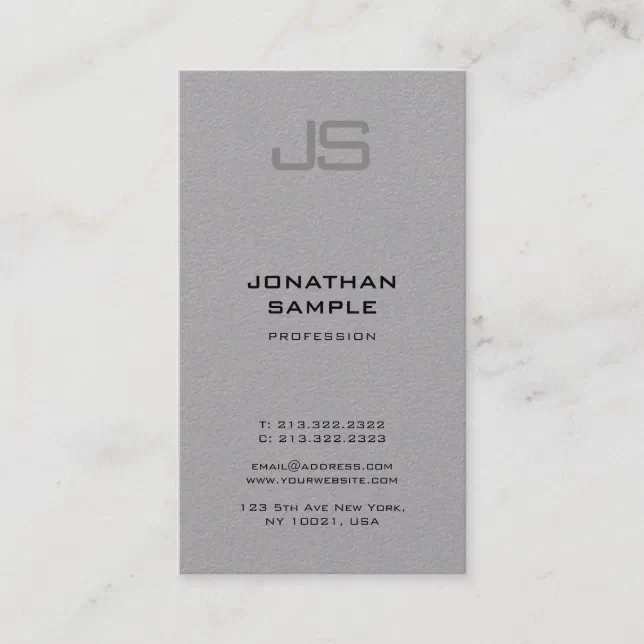 Elegant Monogrammed Modern Vertical Grey Plain Business Card | Zazzle