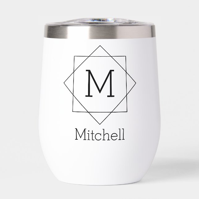 Elegant Monogrammed Name Personalized Thermal Wine Tumbler (Front)