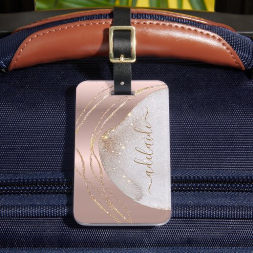 Elegant Monogrammed Name Rose Gold Glitter Custom Luggage Tag