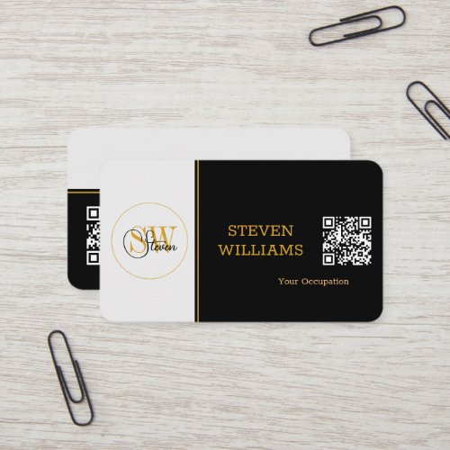 Elegant Monogrammed Name Signature  QR Code Business Card
