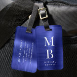 Elegant Monogrammed Navy Blue Brushed Metallic Luggage Tag<br><div class="desc">Elegant Monogrammed Navy Blue Brushed Metallic Luggage Tag</div>