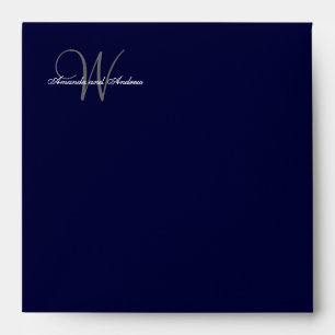 Elegant Monogrammed Navy Blue Gray Wedding Envelope