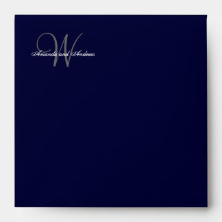 Elegant Monogrammed Navy Blue Gray Wedding Envelope