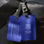 Elegant Monogrammed Navy Blue Metal Luggage Tag<br><div class="desc">Personalized Elegant Monogrammed Navy Blue Faux Metal Luggage Tag.</div>
