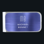 Elegant Monogrammed Navy Blue Silver Finish Money Clip<br><div class="desc">Elegant Monogrammed Navy Blue Silver Finish Money Clip.</div>