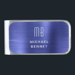 Elegant Monogrammed Navy Blue Silver Finish Money Clip<br><div class="desc">Elegant Monogrammed Navy Blue Silver Finish Money Clip.</div>