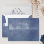 Elegant Monogrammed Navy Blue Watercolor Wedding Envelope<br><div class="desc">Elegant navy blue watercolor wedding envelope with beautiful hand-drawn botanical monogram inside with couples initials in calligraphy. Watercolor wash in a variety of navy and blue hues. Design with the option to add or erase name(s) and address on the top back flap. NOTES: 1)the default size A7 fits our 5"...</div>