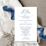 Elegant Monogrammed Navy Blue Wedding Program<br><div class="desc">Elegant white and navy blue Wedding program with a beautiful hand-drawn monogram with the couple's initials. Modern handwritten calligraphy elements. Ability to make text changes and adjustments by selecting "Edit using design tool". Front with wedding ceremony details, back with wedding party names and thank you message for your guests. Part...</div>