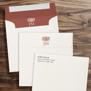 Elegant Monogrammed Ornate Floral Terracotta Envelope