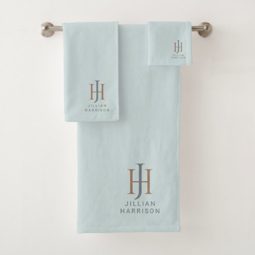 Elegant Monogrammed Pastel Aqua Blue Bath Towel Set