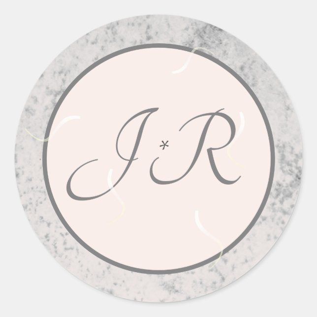 Elegant Monogrammed Peach and Gray Classic Round Sticker (Front)