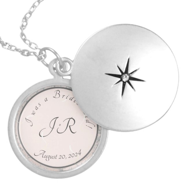 Elegant Monogrammed Peach and Gray Marble Locket Necklace (Front)