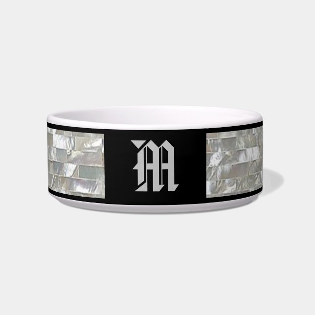 Elegant Monogrammed Pearl Tile  Pet Bowl (Front)