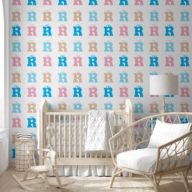 Elegant Monogrammed Pink Blue Kids Fun Lettering Wallpaper (Kids)