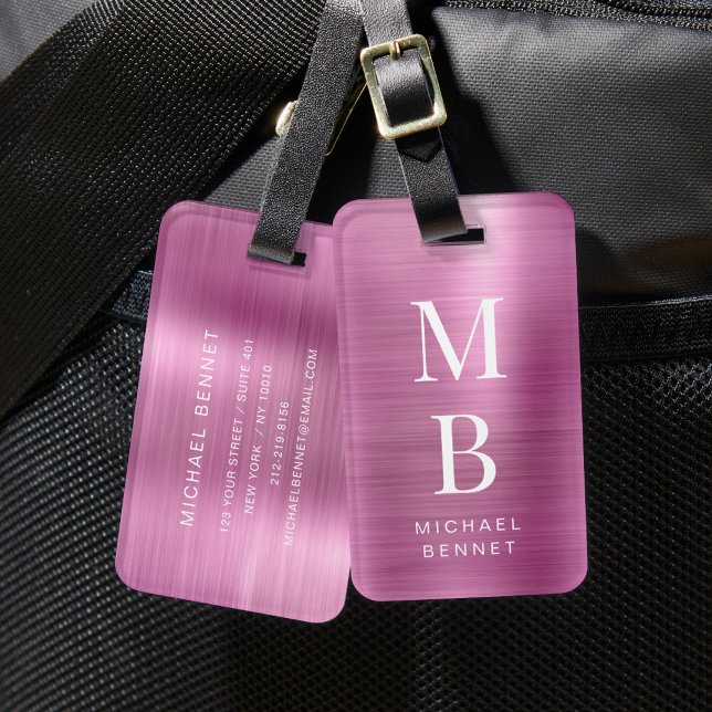Elegant Monogrammed Pink Luggage Tag (Elegant Monogrammed Pink Luggage Tag)