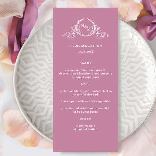 Elegant Monogrammed Pink Wedding Menu