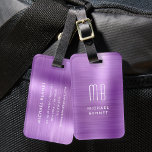 Elegant Monogrammed Purple Brushed Metal Luggage Tag<br><div class="desc">Personalized Elegant Monogrammed Purple Brushed Metal Luggage Tag.</div>