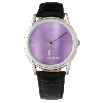Elegant Monogrammed Purple Brushed Metallic Watch by CharmingMan at Zazzle