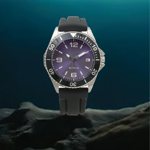 Elegant Monogrammed Purple Brushed Metallic Watch