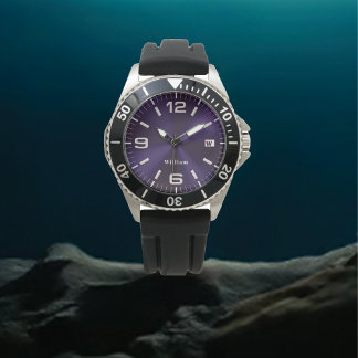 Elegant Monogrammed Purple Brushed Metallic Watch