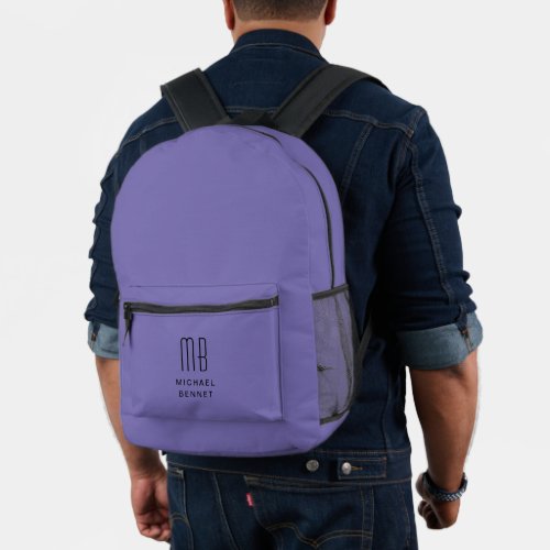 Elegant Monogrammed Purple Printed Backpack