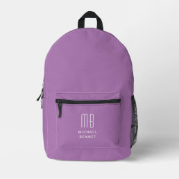 Elegant Monogrammed Purple Printed Backpack