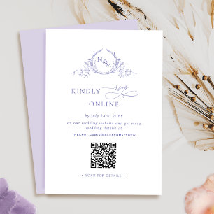 Elegant Monogrammed Purple QR Code / RSVP Online Enclosure Card
